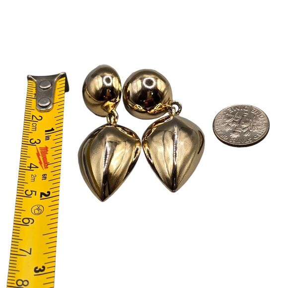 Pierced Spherical Earrings Teardrop Leaf Shaped Bold Vintage Vibe Glamour - Picture 5 of 7